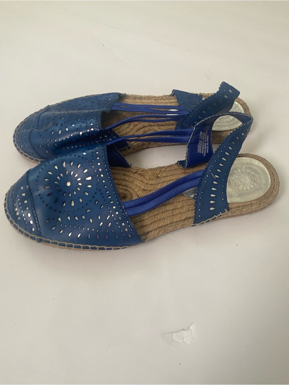 Yellow Box Blue Perforated Slingback Espadrilles